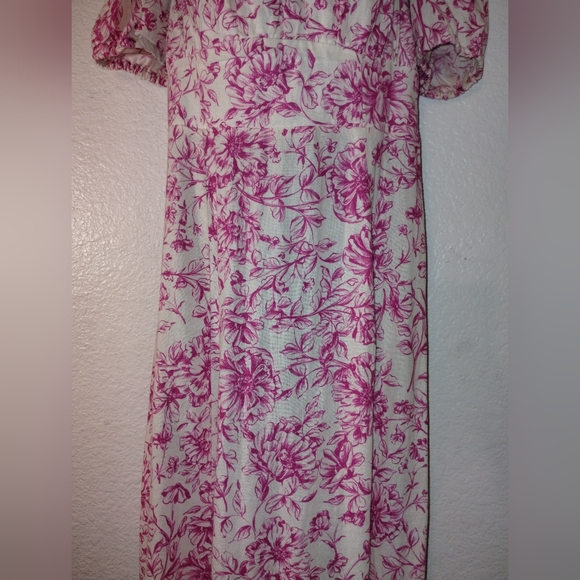 LONDON TIMES Pink and Cream Print Dress sz 10 Linen Blend - Picture 4 of 17